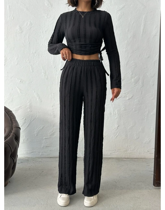 Ters Dikişli Büzgülü Takım-siyah