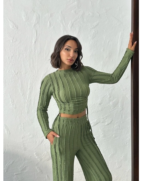 Ters Dikişli Büzgülü Takım-yeşil