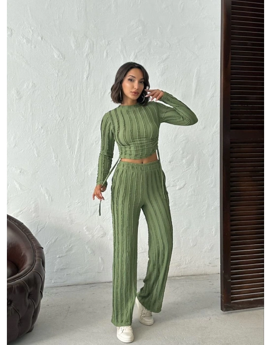 Ters Dikişli Büzgülü Takım-yeşil
