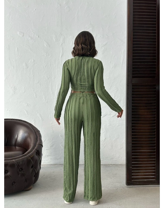 Ters Dikişli Büzgülü Takım-yeşil