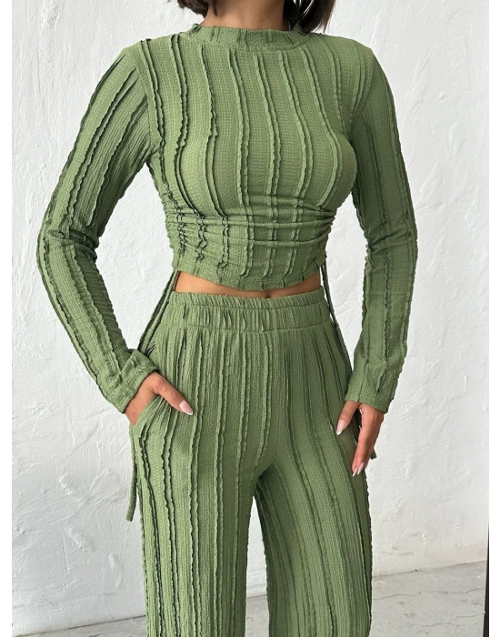 Ters Dikişli Büzgülü Takım-yeşil