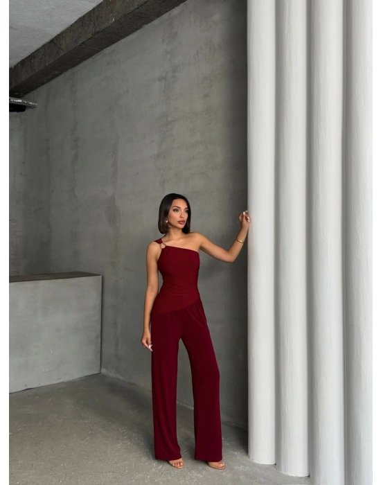 Tokalı Tek Omuz Takım-bordo