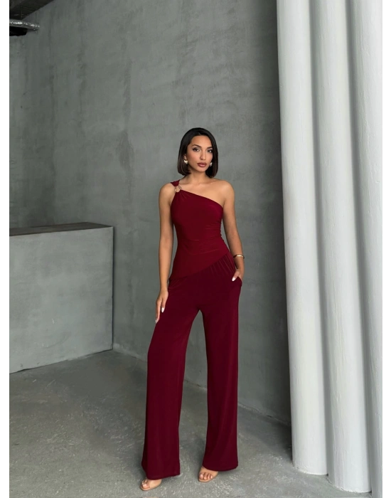 Tokalı Tek Omuz Takım-bordo
