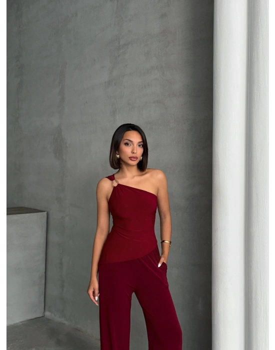 Tokalı Tek Omuz Takım-bordo