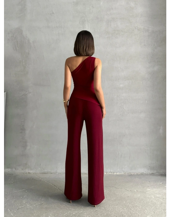 Tokalı Tek Omuz Takım-bordo