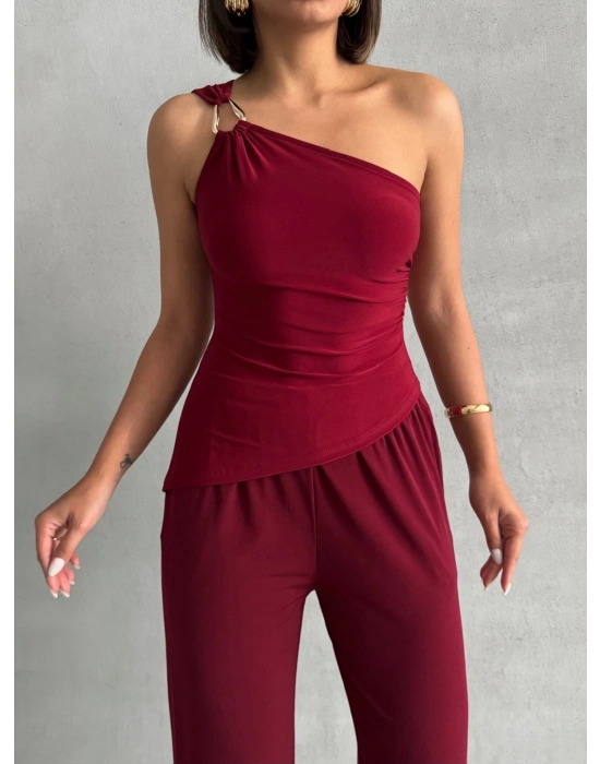 Tokalı Tek Omuz Takım-bordo