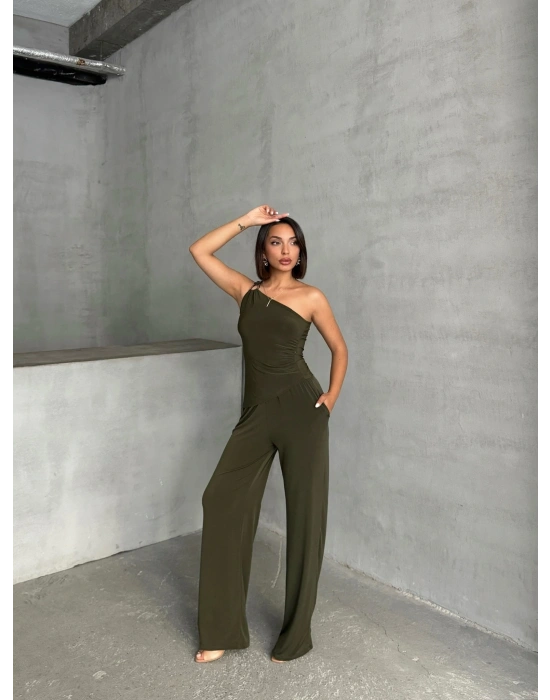 Tokalı Tek Omuz Takım-haki