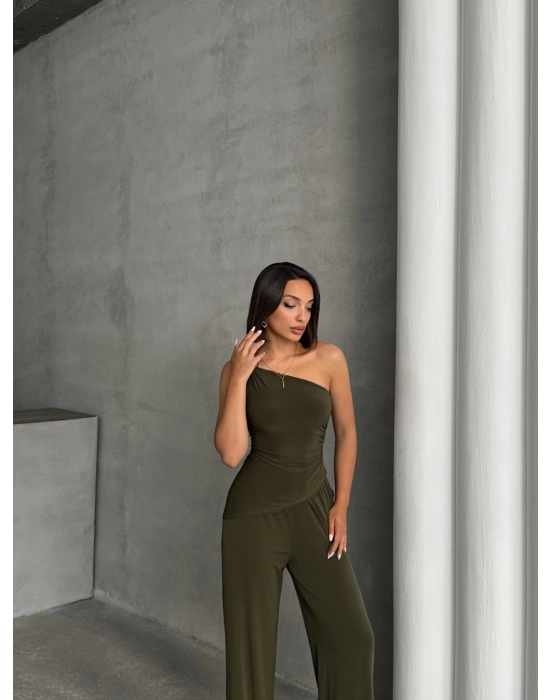 Tokalı Tek Omuz Takım-haki