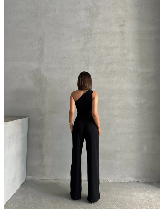 Tokalı Tek Omuz Takım-siyah