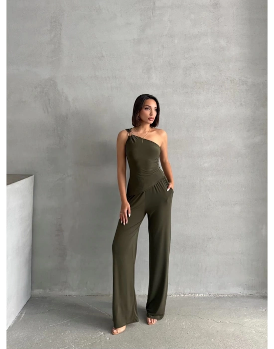 Tokalı Tek Omuz Takım-haki