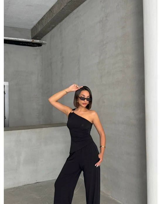 Tokalı Tek Omuz Takım-siyah