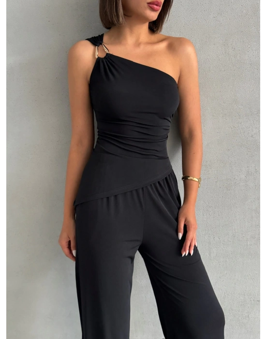 Tokalı Tek Omuz Takım-siyah
