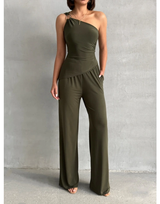 Tokalı Tek Omuz Takım-haki