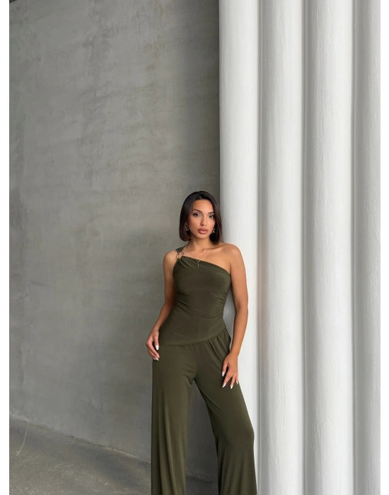 Tokalı Tek Omuz Takım-haki