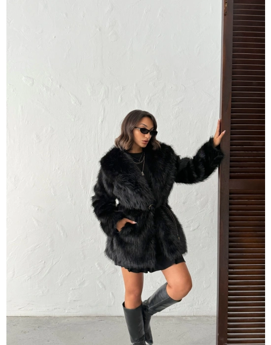Winter Luxe Kürk Mont-siyah