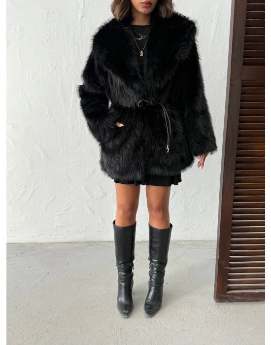 Winter Luxe Kürk Mont-siyah