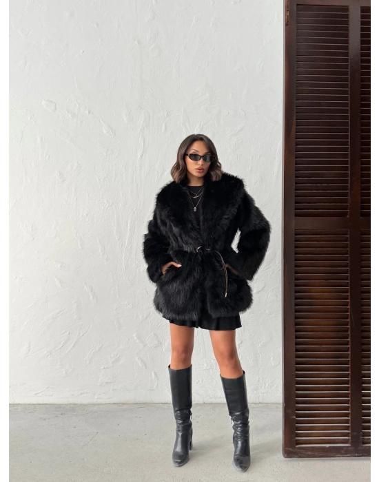 Winter Luxe Kürk Mont-siyah