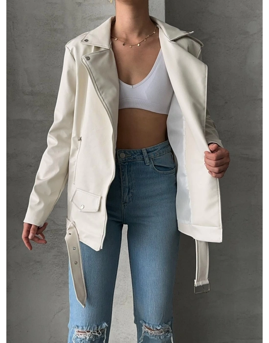 ZR Model Krem Deri Ceket
