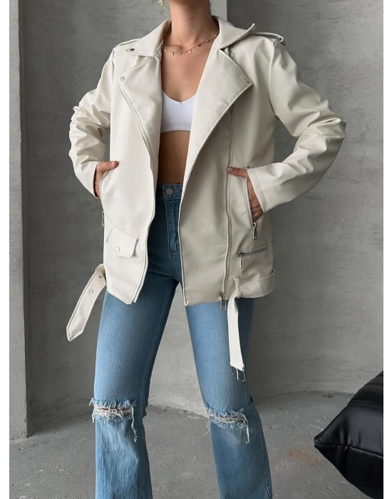 ZR Model Krem Deri Ceket