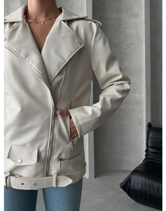 ZR Model Krem Deri Ceket