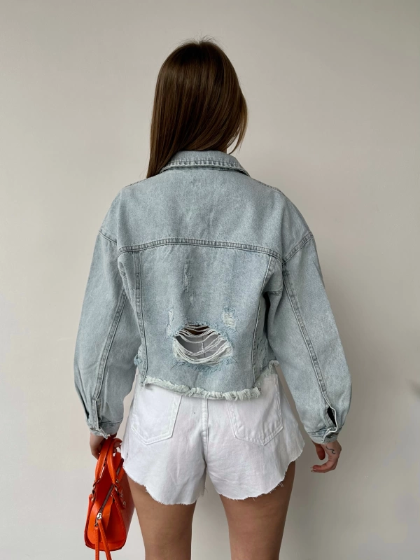 Yırtık Detay Jean Ceket