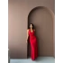 Boyundan Bağlamalı Uzun Elbise-kırmızı