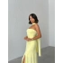 Straplez Fularlı Elbise-sarı