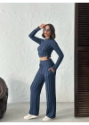 Ters Dikişli Büzgülü Takım-lacivert