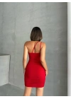 Arkadan Yan Çapraz Elbise-kırmızı