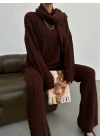 Atkılı Üçlü Örme Takım-kahve