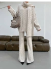 Atkılı Üçlü Örme Takım-Krem