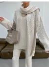 Atkılı Üçlü Örme Takım-Krem