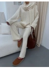 Atkılı Üçlü Örme Takım-Krem
