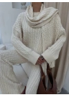 Atkılı Üçlü Örme Takım-Krem