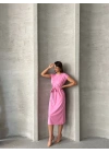 Bağlamalı Modal Elbise -pembe