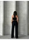 Boyundan Bağlamalı Keten Takım-siyah