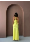 Boyundan Bağlamalı Uzun Elbise-sarı