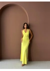 Boyundan Bağlamalı Uzun Elbise-sarı