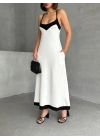 Çift Renk Modal Elbise-beyaz