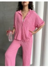 Gofre Kumaş Gömlekli Takım-pembe
