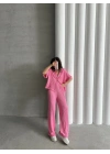 Gofre Kumaş Gömlekli Takım-pembe