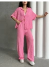 Gofre Kumaş Gömlekli Takım-pembe