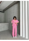 Gofre Kumaş Gömlekli Takım-pembe