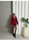 Kemer Detaylı Blazer Ceket-bordo