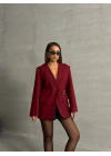 Kemer Detaylı Blazer Ceket-bordo