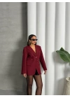 Kemer Detaylı Blazer Ceket-bordo