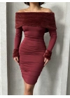 Kürk Detaylı Madonna Elbise-bordo