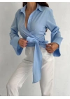 Kuşak Bağlamalı Gömlek-mavi