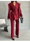 Kuşaklı Oversize Blazer Ceket-bordo