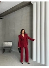 Kuşaklı Oversize Blazer Ceket-bordo